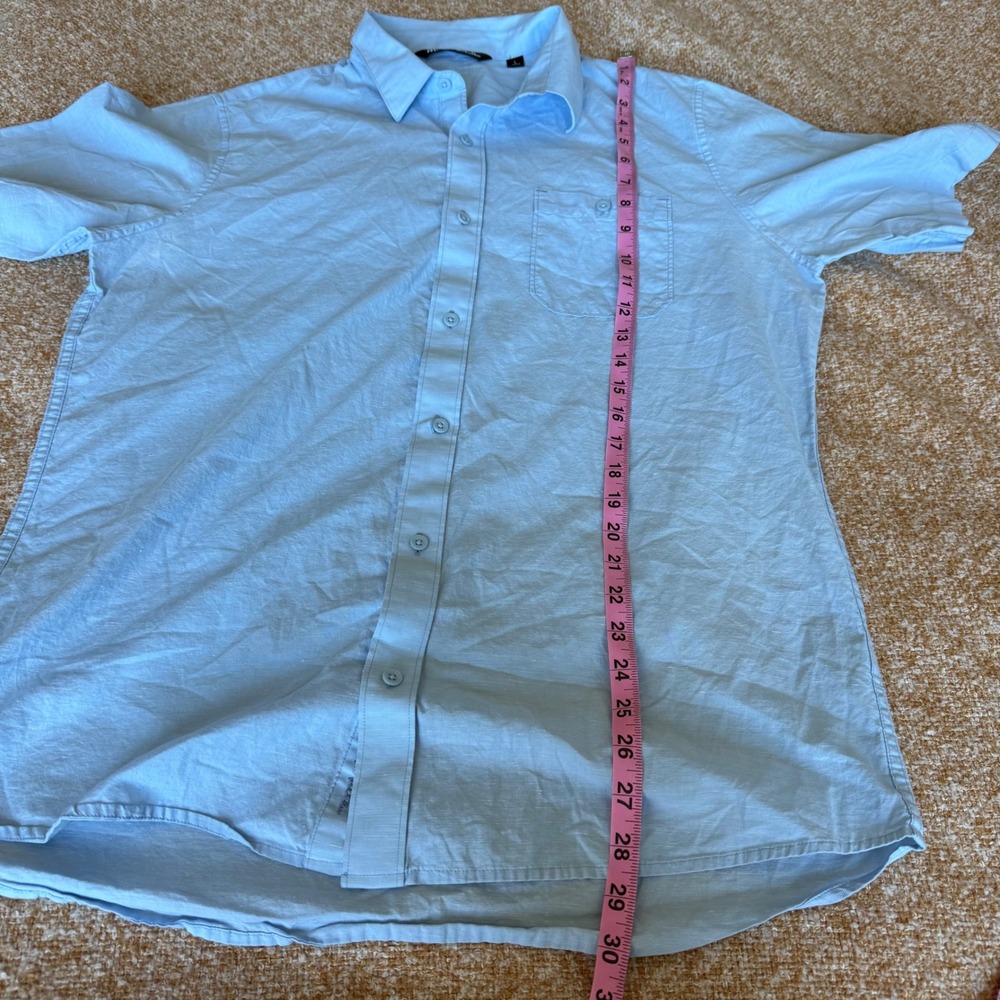 Travis Mathew Mens Light Blue Short Sleeve Button Down Cotton Blend Shirt Large - Picture 6 of 6